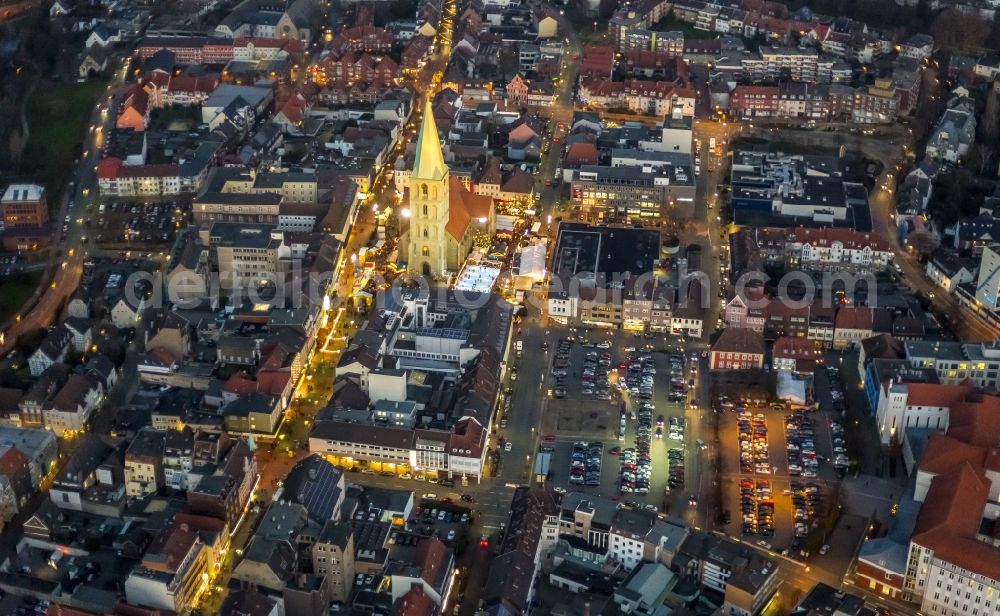 Hamm at night from above - Christmas market on the square in Hamm in North Rhine-Westphalia