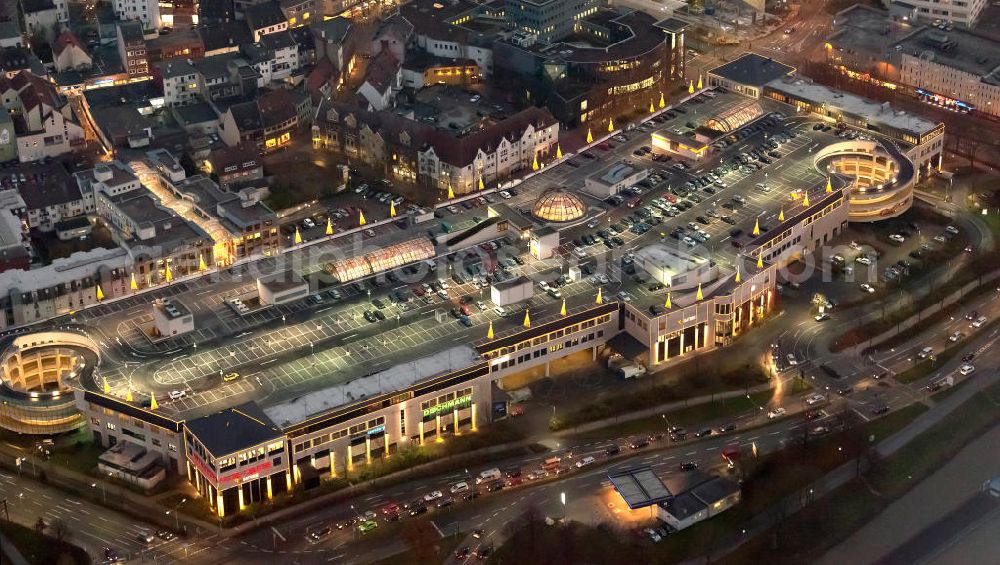 Aerial photograph at night Hamm - Nachtaufnahme vom Areal des Allee Center s der ECE an der Innenstadt in Hamm. Night view from the area of Avenue Centre's ECE at the inner city in Hamm.