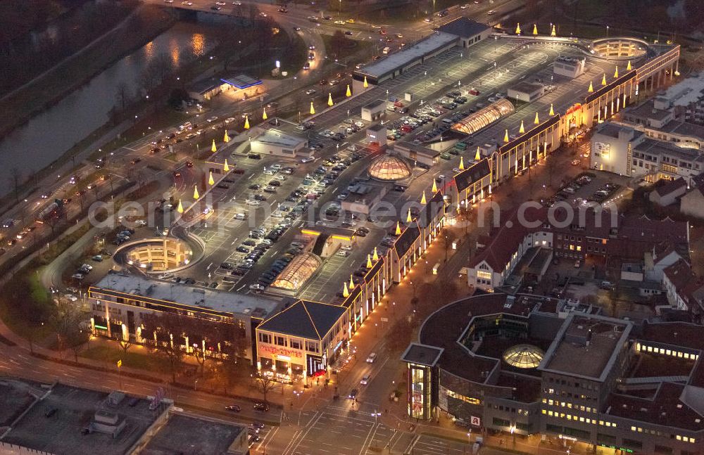 Aerial image at night Hamm - Nachtaufnahme vom Areal des Allee Center s der ECE an der Innenstadt in Hamm. Night view from the area of Avenue Centre's ECE at the inner city in Hamm.