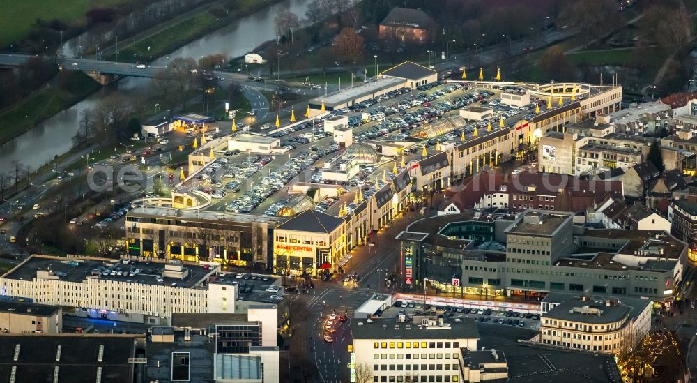 Aerial image at night Hamm - Night view from the grounds of the Alleecenter s ECE to the city center in Hamm in North Rhine-Westphalia