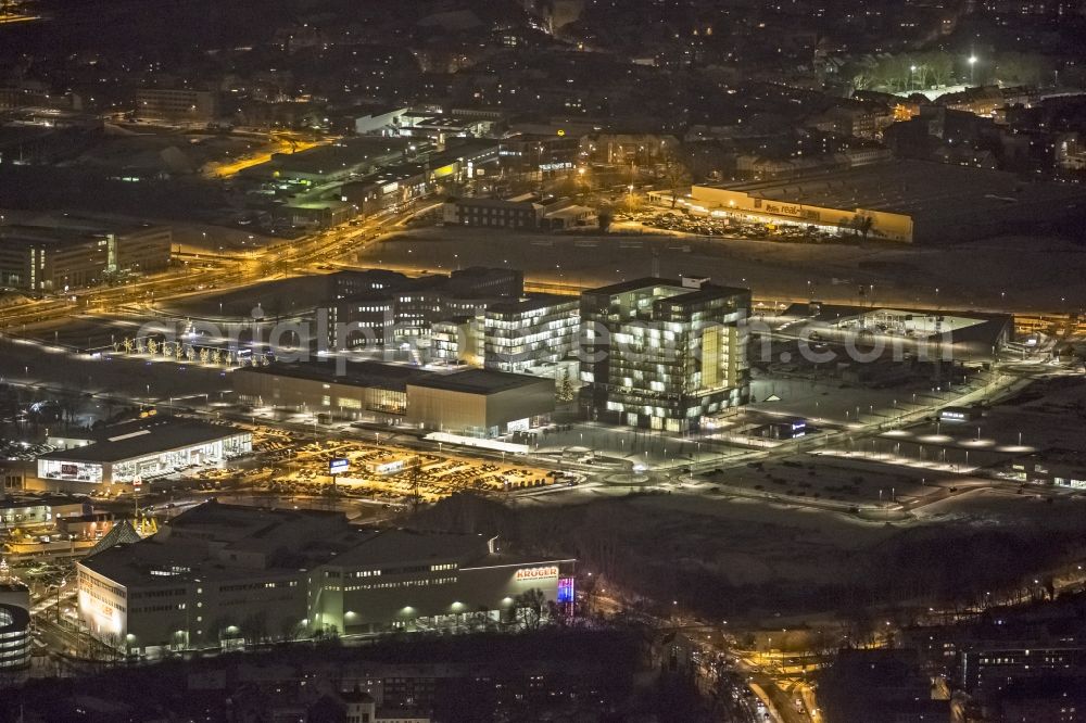 Essen at night from above - Night shot of the area of the ThyssenKrupp headquarters as the core of the Krupp in Essen belt