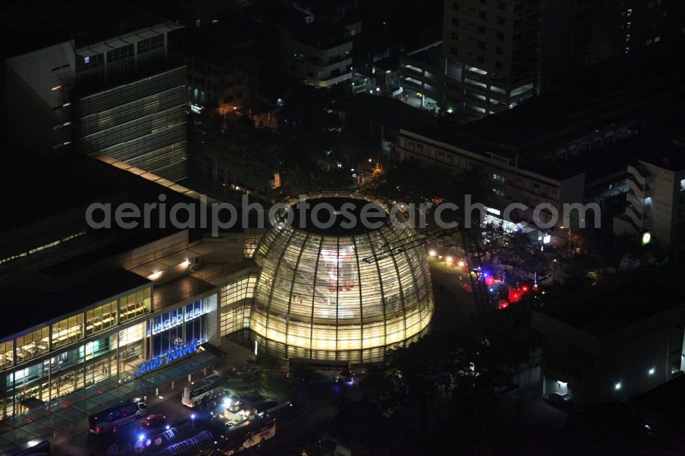 Bangkok at night from above - Bangkok, night scene, the King Power Glass Dome is an indoor shopping center with a glass dome in the city of Bangkok in Thailand at night