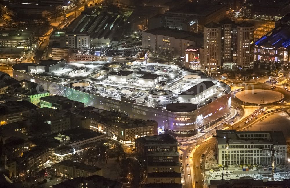 Aerial photograph at night Essen - Night Scene Limbeckerplatz shopping center in Essen