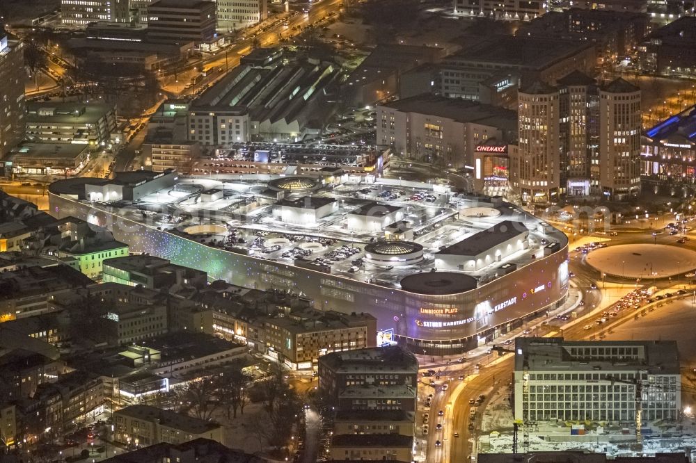 Aerial image at night Essen - Night Scene Limbeckerplatz shopping center in Essen