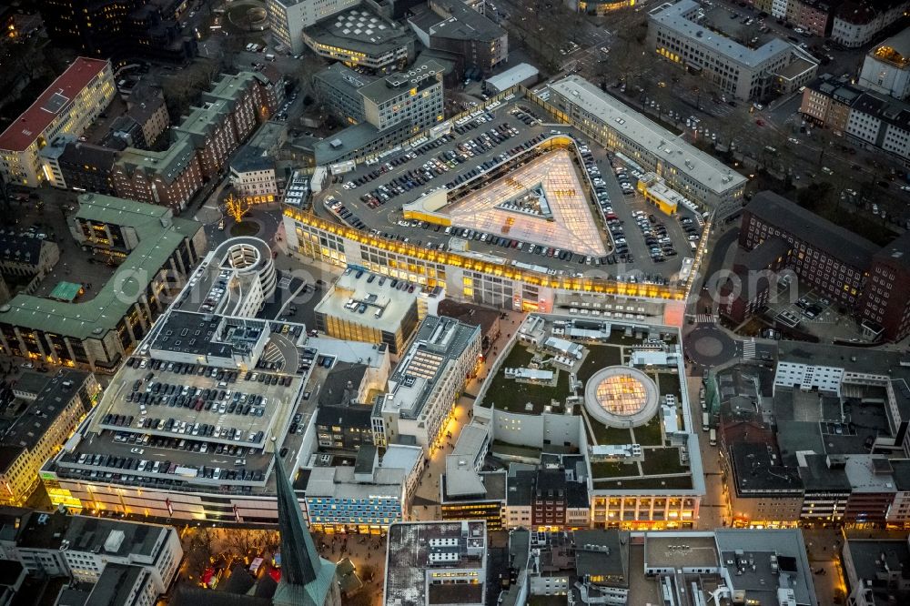 Dortmund at night from the bird perspective: Night shot of the new shopping center Thier-Areal Dortmund