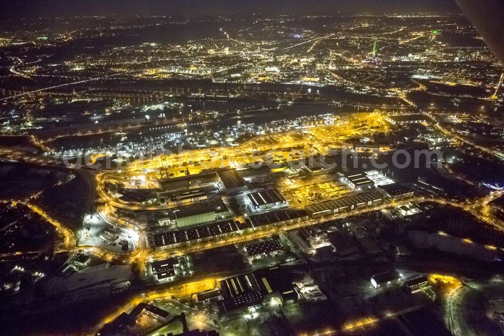 Duisburg at night from above - Night view from the grounds of the Ruhr Duisport harbor / port of Duisburg in Duisburg in North Rhine-Westphalia