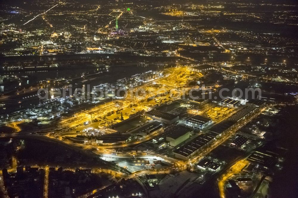 Aerial image at night Duisburg - Night view from the grounds of the Ruhr Duisport harbor / port of Duisburg in Duisburg in North Rhine-Westphalia