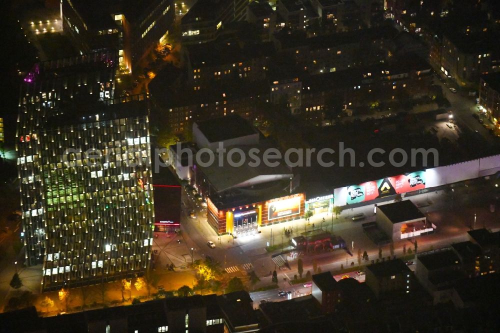 Aerial image at night Hamburg - Night view of the Skyscraper - Ensemble - complex Dancing Towers on the Reeperbahn in Hamburg