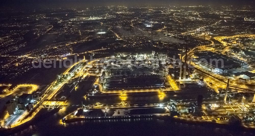 Duisburg at night from above - Night view from the industrial area of Schwelgern coke and premises of ThyssenKrupp AG in Duisburg in North Rhine-Westphalia