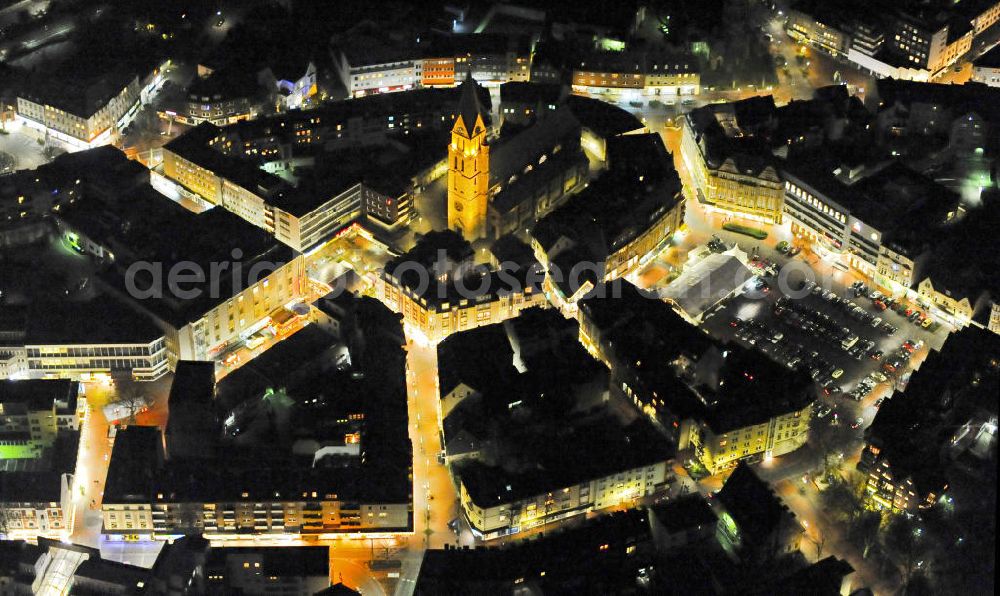 Aerial photograph at night Castrop-Rauxe - Nachtluftbild von der Innenstadt von Castrop-Rauxe mit Weihnachtsmarkt.