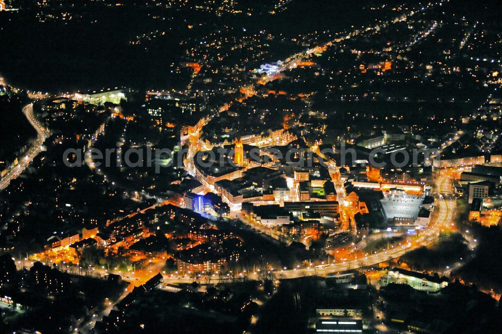 Aerial image at night Castrop-Rauxe - Nachtluftbild von der Innenstadt von Castrop-Rauxe mit Weihnachtsmarkt.