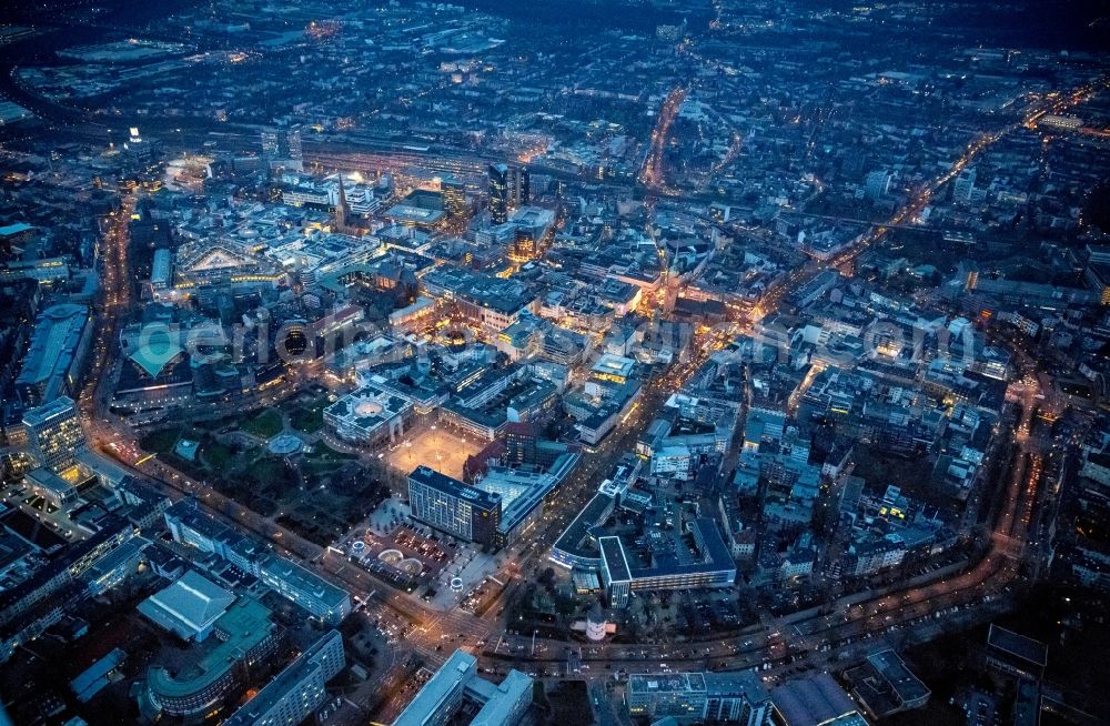 Aerial photograph at night Dortmund - Night shot of downtown Dortmund in North Rhine-Westphalia