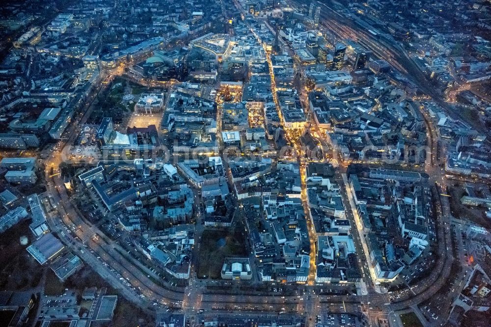 Aerial image at night Dortmund - Night shot of downtown Dortmund in North Rhine-Westphalia