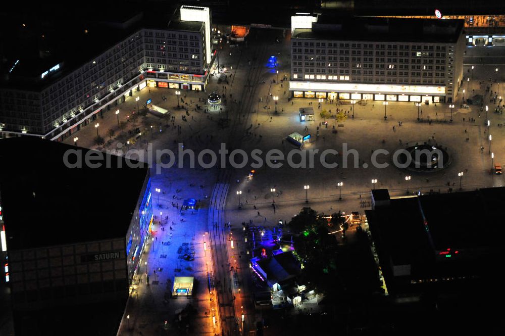 Aerial photograph at night Berlin - Nachtaufnahme: Alexanderplatz in Berlin-Mitte. Night shot: Square Alexanderplatz in Berlin-Mitte.