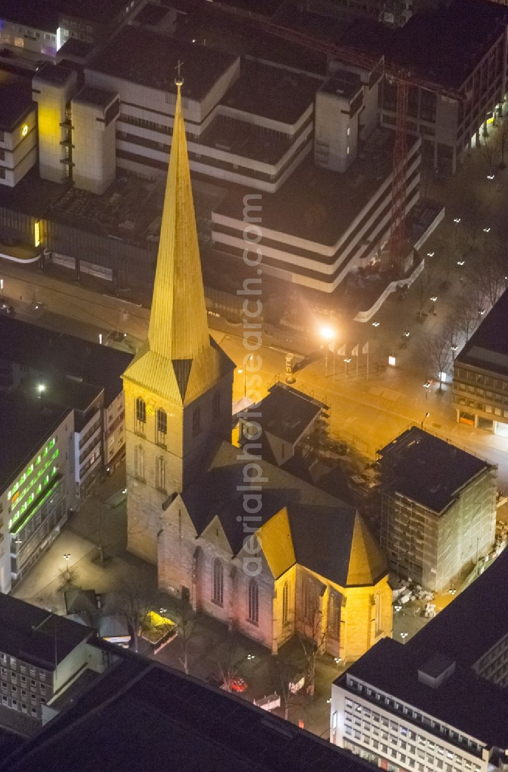 Dortmund at night from above - Night view of St. Peter's Church in downtown Dortmund in North Rhine-Westphalia NRW