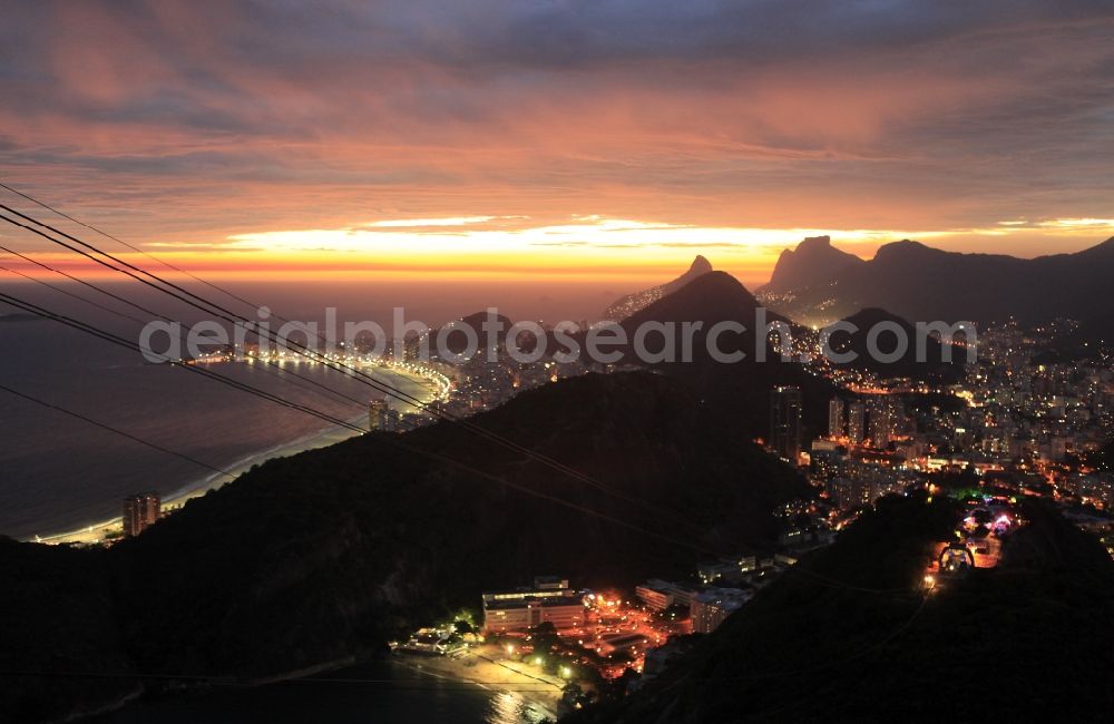 Aerial photograph at night Rio de Janeiro - Beach and coastal area on the outskirts of Ipanema in Rio de Janeiro in Brazil