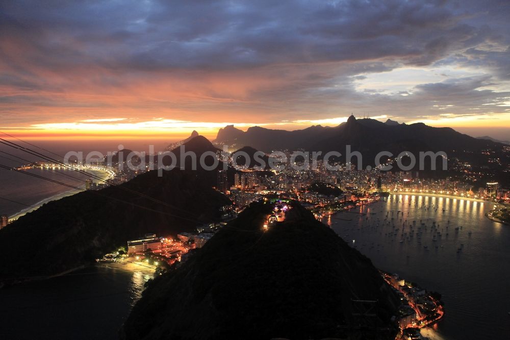 Rio de Janeiro at night from above - Beach and coastal area on the outskirts of Ipanema in Rio de Janeiro in Brazil