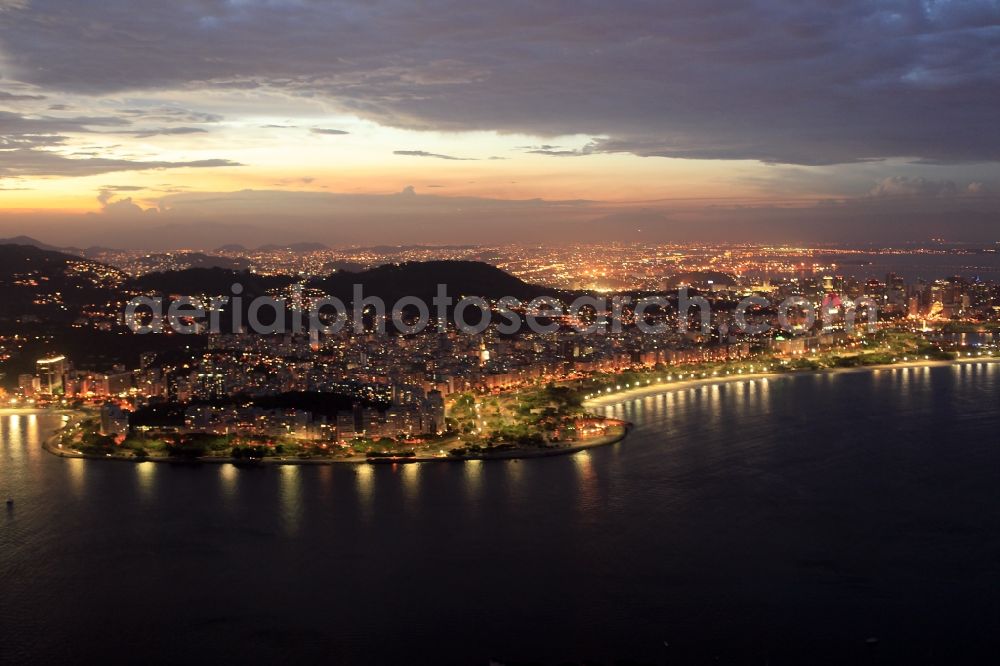 Aerial image at night Rio de Janeiro - Beach and coastal area on the outskirts of Ipanema in Rio de Janeiro in Brazil