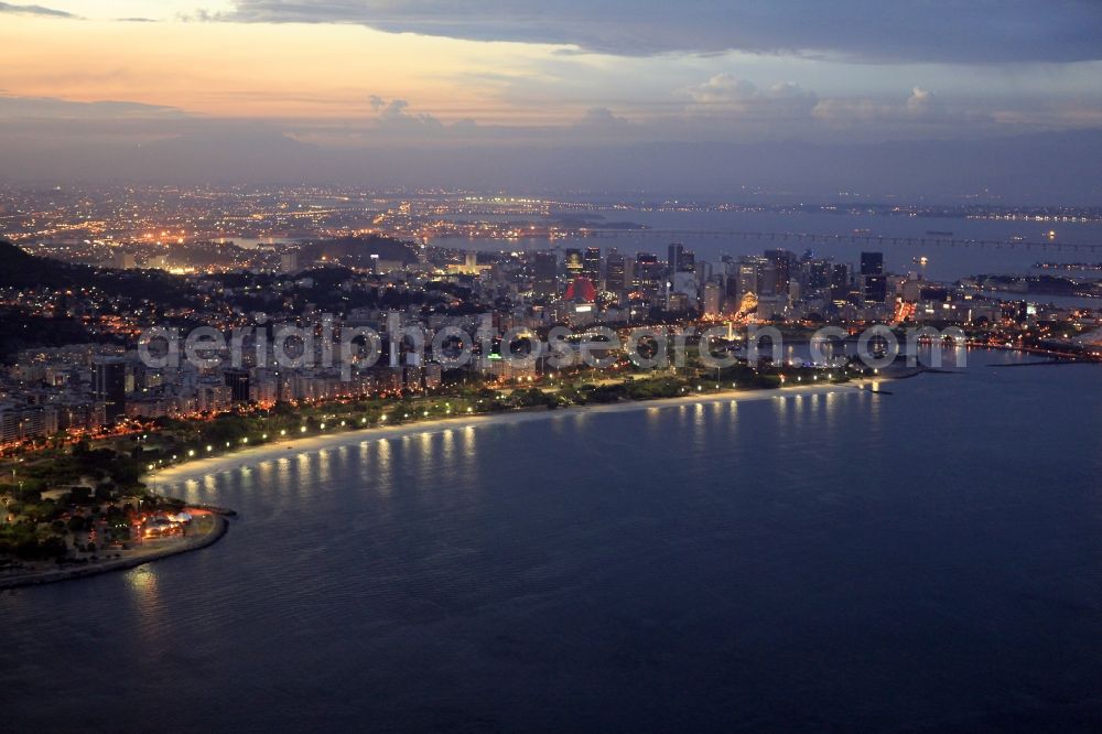 Aerial photograph at night Rio de Janeiro - Beach and coastal area on the outskirts of Ipanema in Rio de Janeiro in Brazil