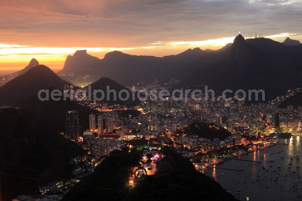 Aerial photograph at night Rio de Janeiro - Beach and coastal area on the outskirts of Ipanema in Rio de Janeiro in Brazil