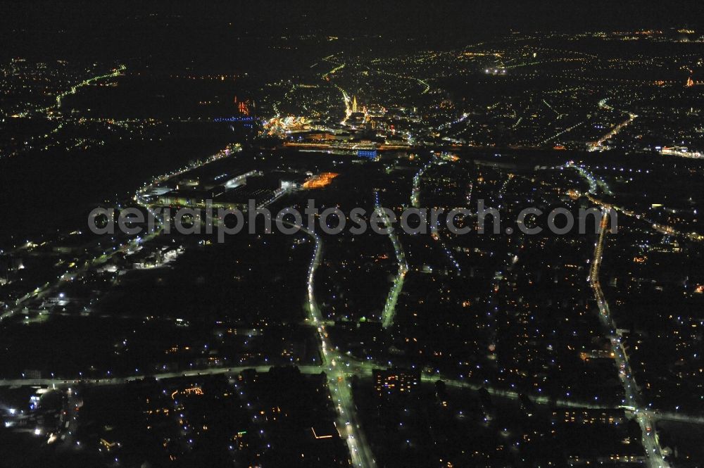 Hamm at night from above - Night view of the city center with Christmas Market at the Church of St. Paul's Church at the Heinrich Kleist Forum in Hamm in North Rhine-Westphalia