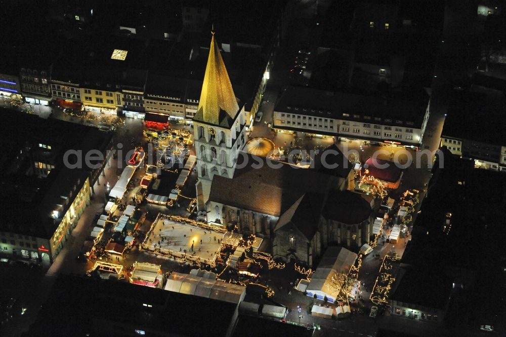 Hamm at night from above - Night view of the city center with Christmas Market at the Church of St. Paul's Church at the Heinrich Kleist Forum in Hamm in North Rhine-Westphalia