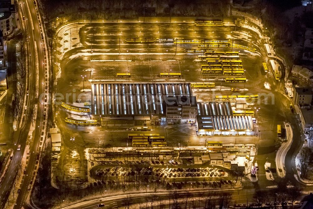 Aerial image at night Essen - Night view from the tram depot transport companies in Essen in Essen, Nordrhein-Westfalen