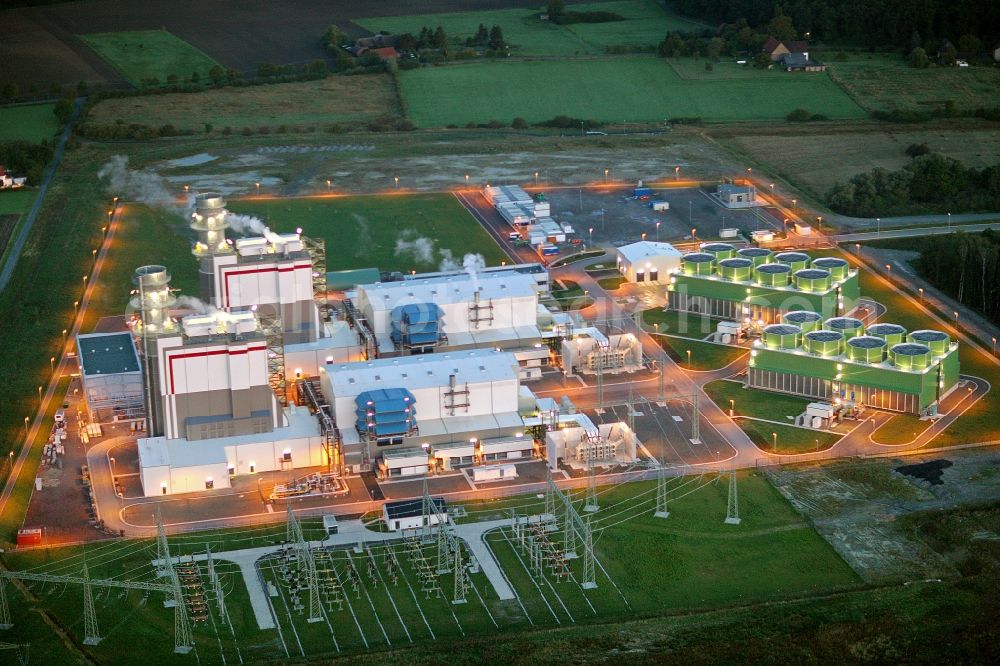 Aerial photograph at night Hamm - Night photograph of Trianel gas and steam power plant in Hamm-Uentrop in North Rhine-Westphalia