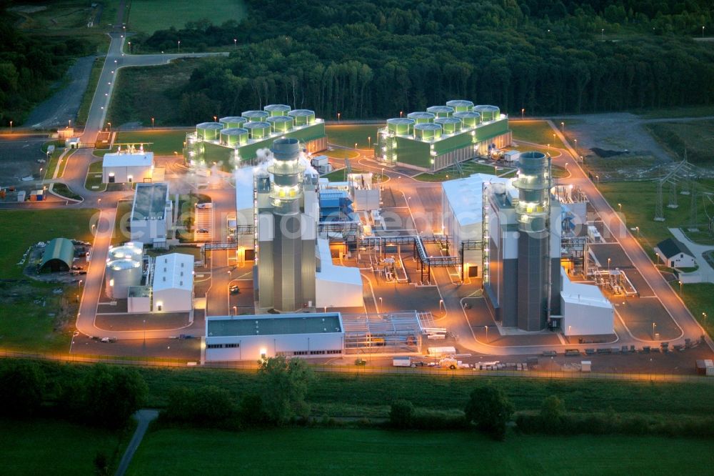 Aerial photograph at night Hamm - Night photograph of Trianel gas and steam power plant in Hamm-Uentrop in North Rhine-Westphalia