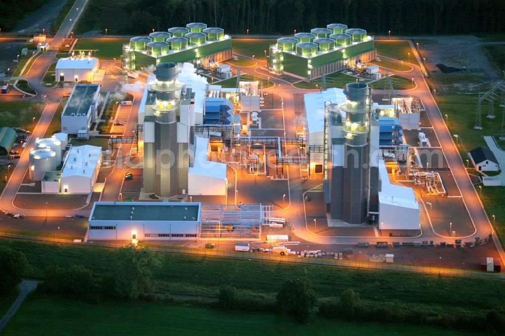 Aerial image at night Hamm - Night photograph of Trianel gas and steam power plant in Hamm-Uentrop in North Rhine-Westphalia