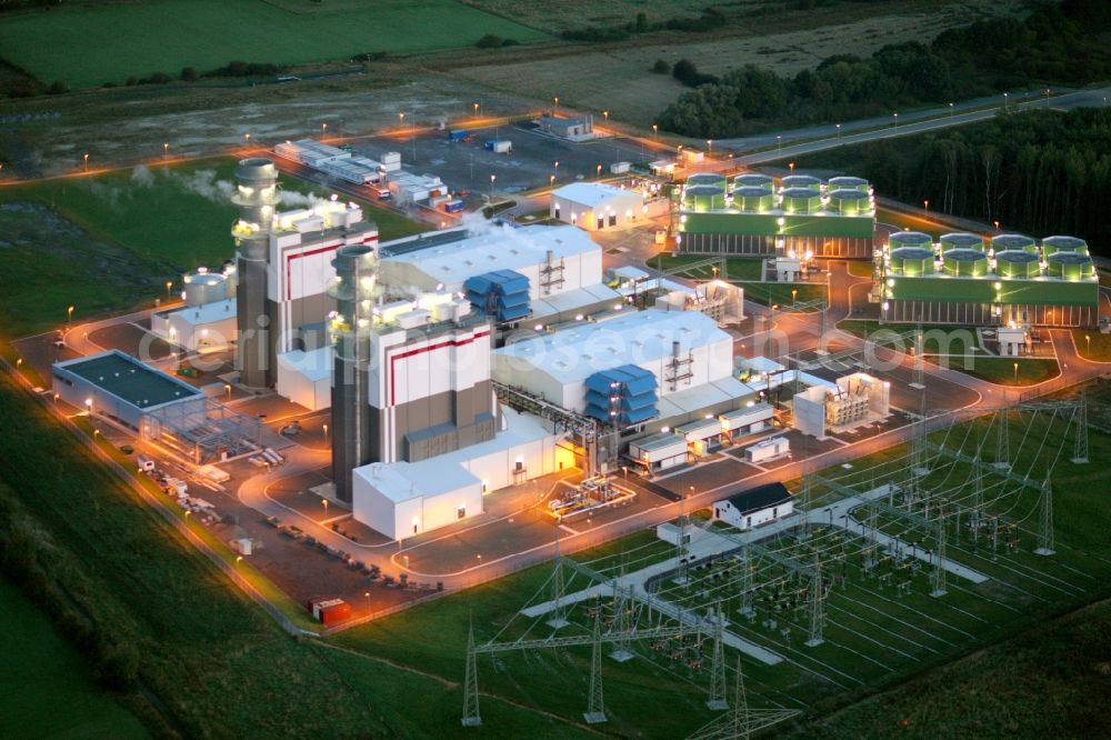 Hamm at night from above - Night photograph of Trianel gas and steam power plant in Hamm-Uentrop in North Rhine-Westphalia