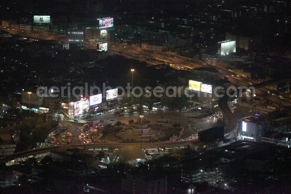 Aerial image at night Bangkok - Night view of the Victory Monument in the center of Bangkok in Thailand