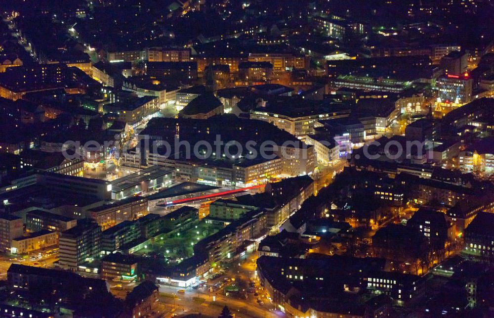 Aerial image at night Bottrop - Night photograph of the main bus terminal in Bottrop