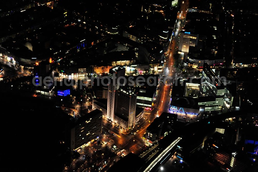 Berlin at night from above - Night view at the Hardenbergplatz and the Zoo station in the district Charlottenburg in Berlin. The Hardenbergplatz is a sub center in the City West