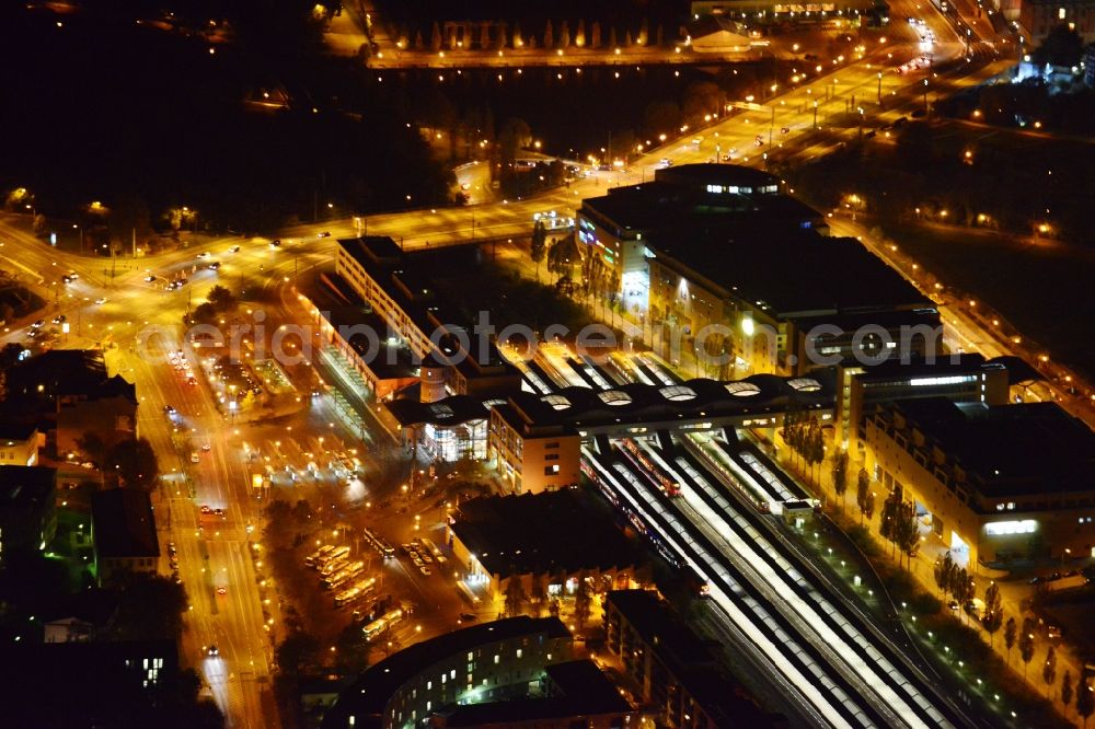 Potsdam at night from above - Night aerial image of the main station in Potsdam in the state Brandenburg