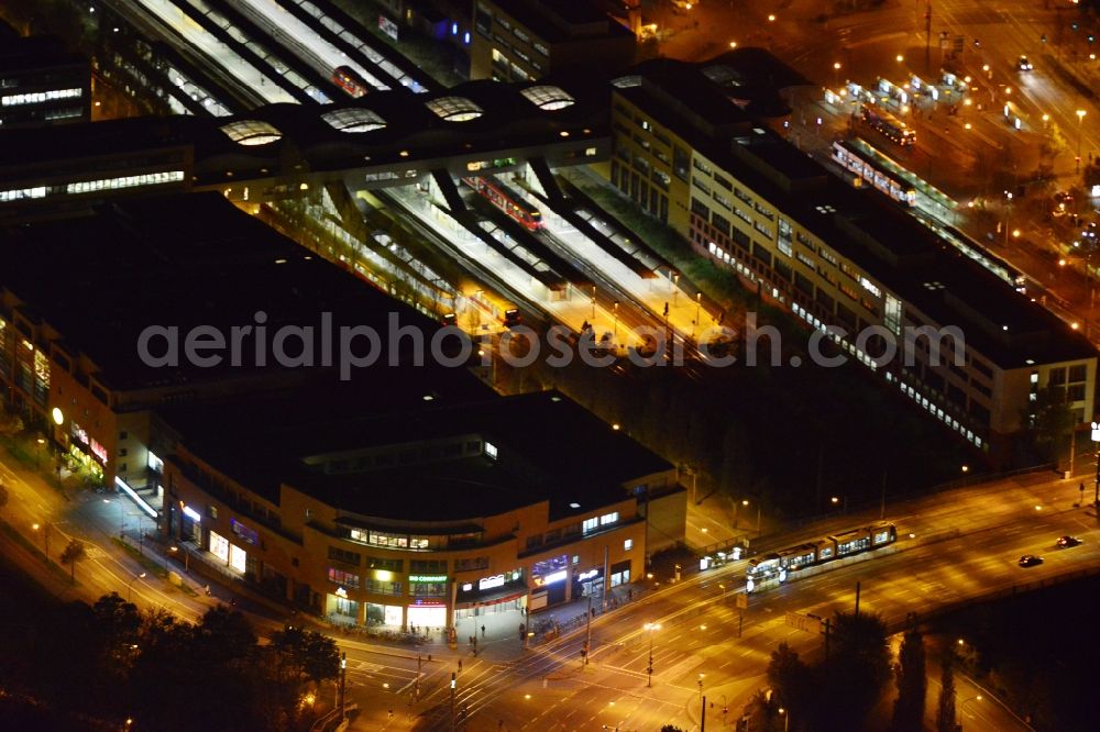 Aerial photograph at night Potsdam - Night aerial image of the main station in Potsdam in the state Brandenburg