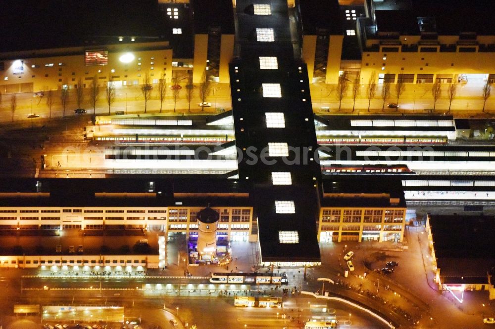 Aerial image at night Potsdam - Night aerial image of the main station in Potsdam in the state Brandenburg