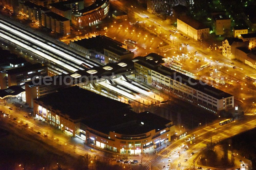 Aerial image at night Potsdam - Night aerial image of the main station in Potsdam in the state Brandenburg