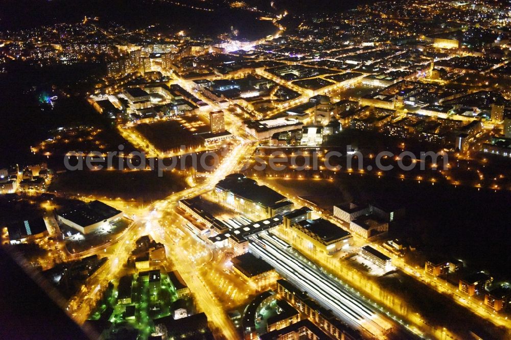 Aerial photograph at night Potsdam - Night aerial image of the main station in Potsdam in the state Brandenburg