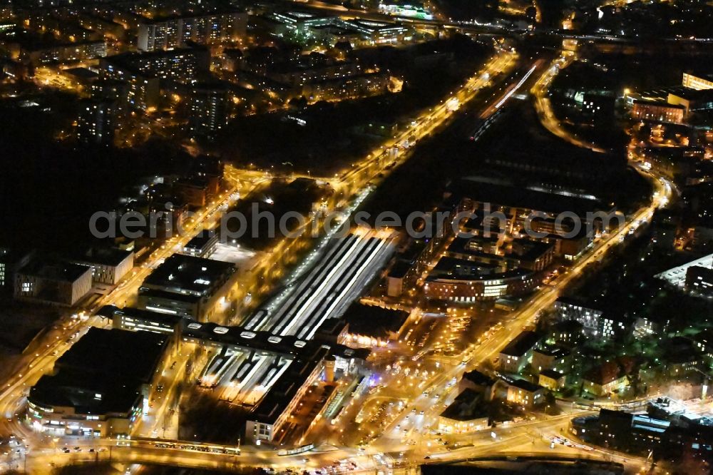 Aerial image at night Potsdam - Night aerial image of the main station in Potsdam in the state Brandenburg