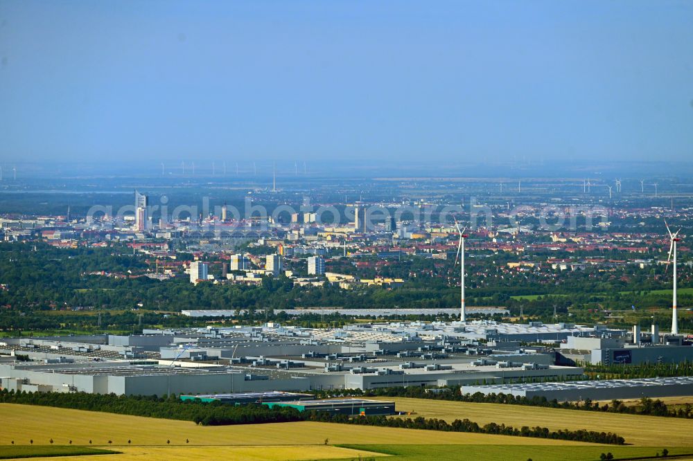 Aerial photograph at night Leipzig - Site location of Bayerische Motoren Werke AG BMW Leipzig in Saxony