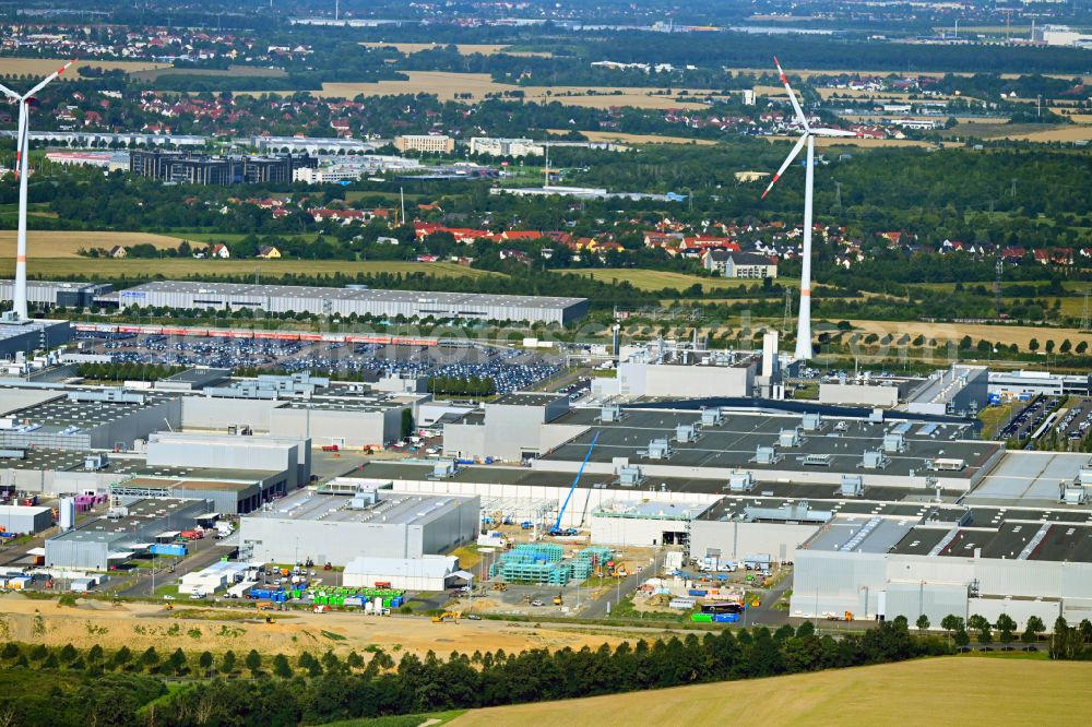 Leipzig at night from the bird perspective: Site location of Bayerische Motoren Werke AG BMW Leipzig in Saxony