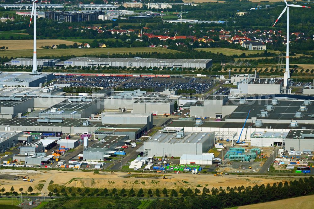 Aerial photograph at night Leipzig - Site location of Bayerische Motoren Werke AG BMW Leipzig in Saxony