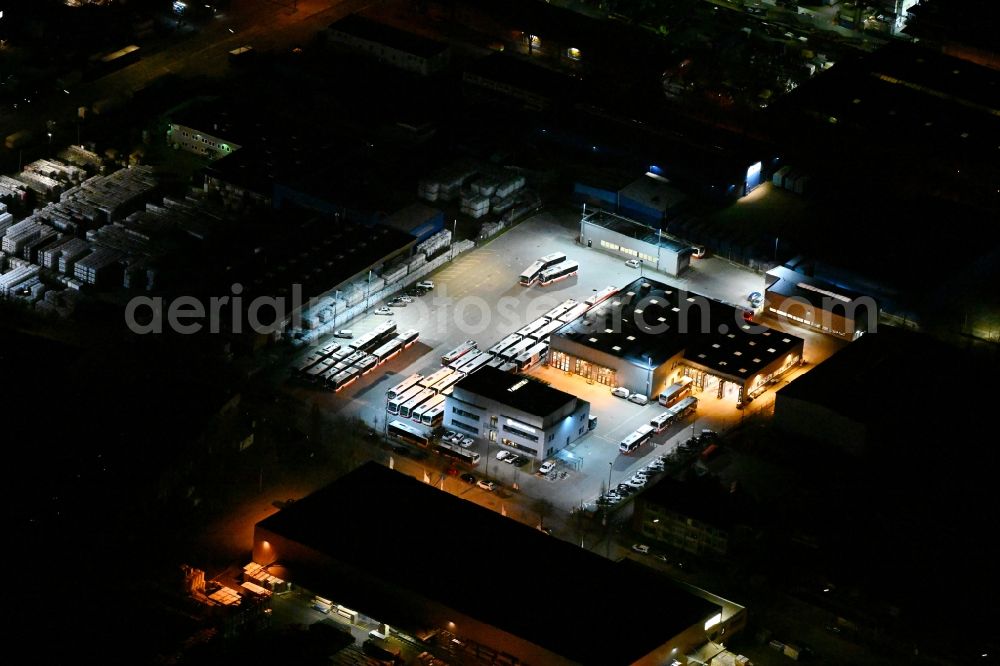 Hamburg at night from the bird perspective: Night lighting depot of the Municipal Transport Company Hamburger Hochbahn AG in the district Billbrook in Hamburg, Germany