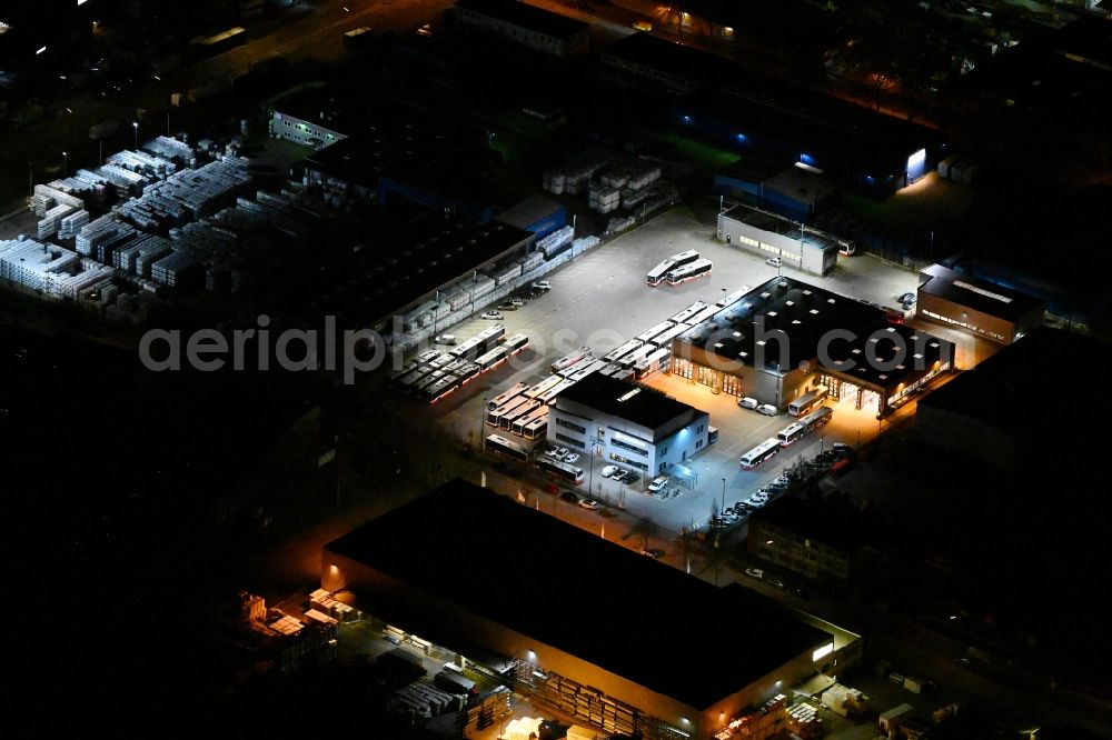 Aerial photograph at night Hamburg - Night lighting depot of the Municipal Transport Company Hamburger Hochbahn AG in the district Billbrook in Hamburg, Germany