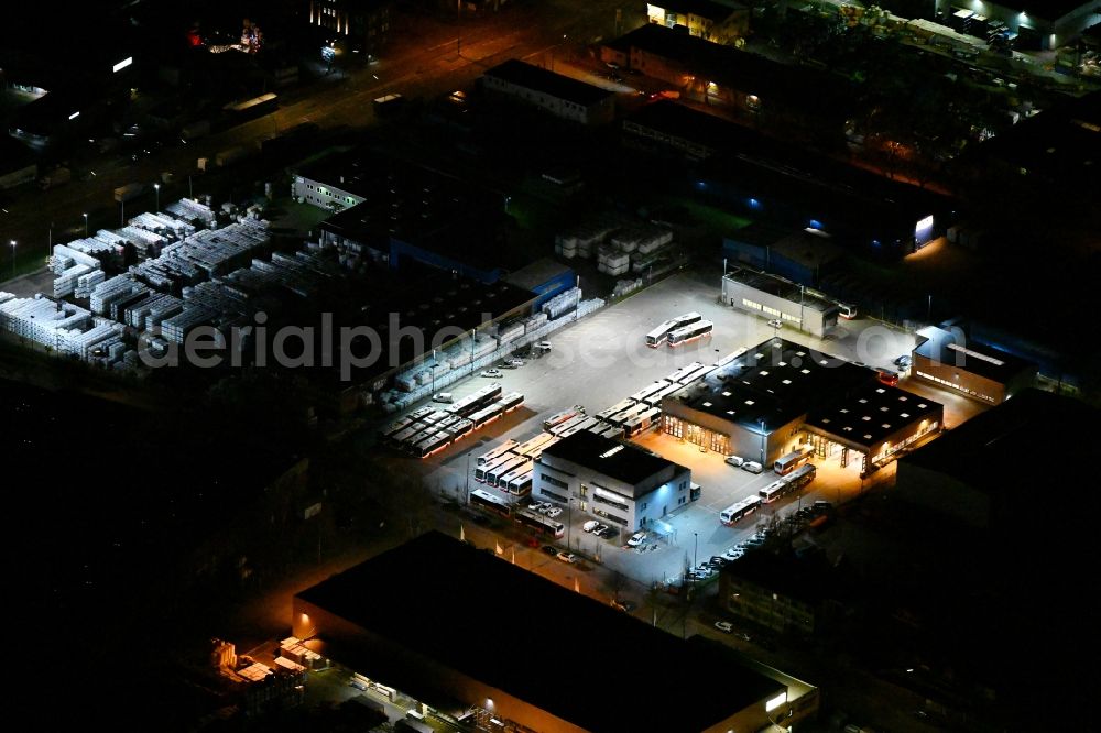 Aerial image at night Hamburg - Night lighting depot of the Municipal Transport Company Hamburger Hochbahn AG in the district Billbrook in Hamburg, Germany