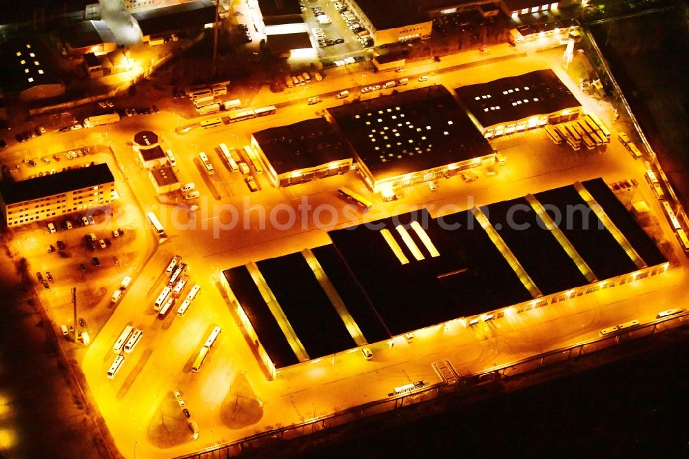 Dresden at night from the bird perspective: Night lighting tram depot of the Municipal Transport Company on Tiergartenstrasse in the district Gruna in Dresden in the state Saxony, Germany