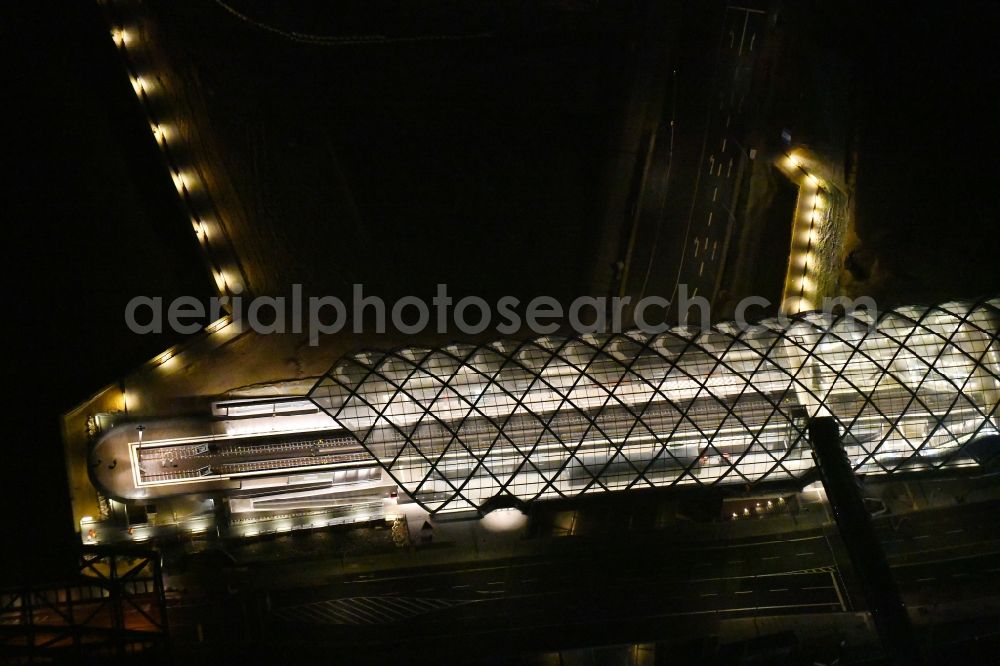 Aerial image at night Hamburg - Night lighting construction site for the train stop Elbbruecken of the subway line 4 in Hamburg, Germany