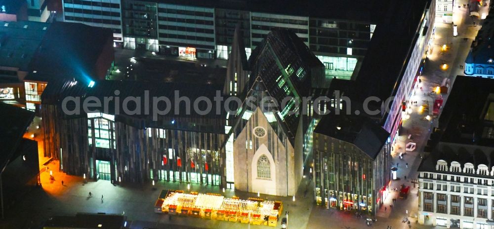 Aerial image at night Leipzig - Night lighting Construction onto the main campus building of the University of Leipzig