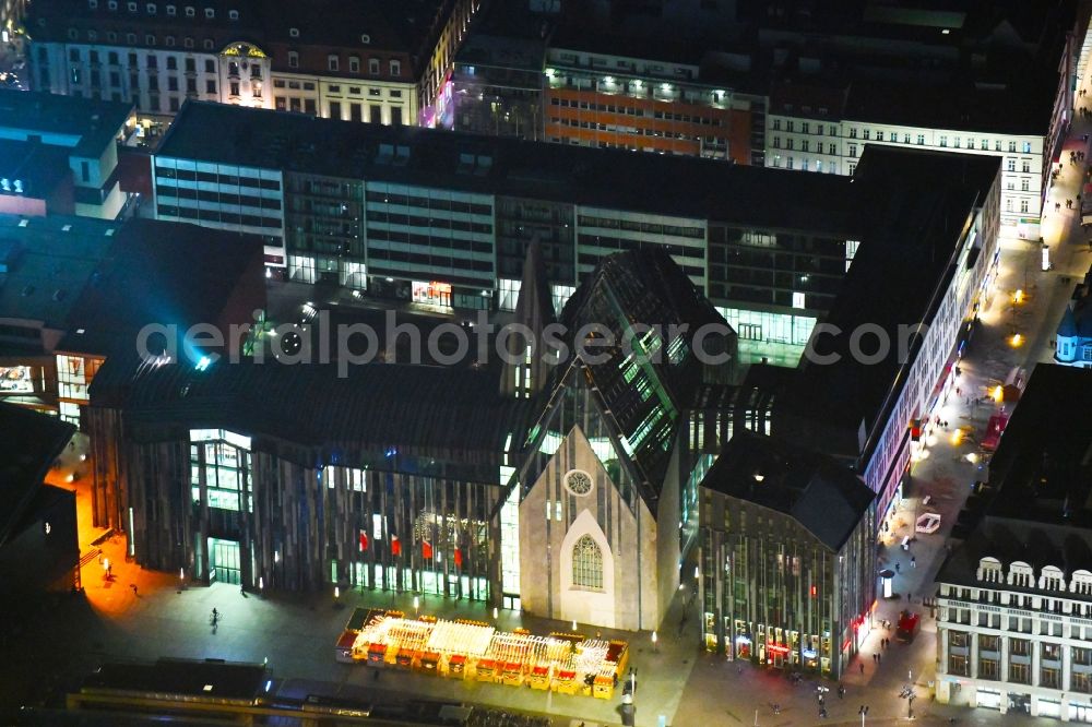 Leipzig at night from above - Night lighting Construction onto the main campus building of the University of Leipzig